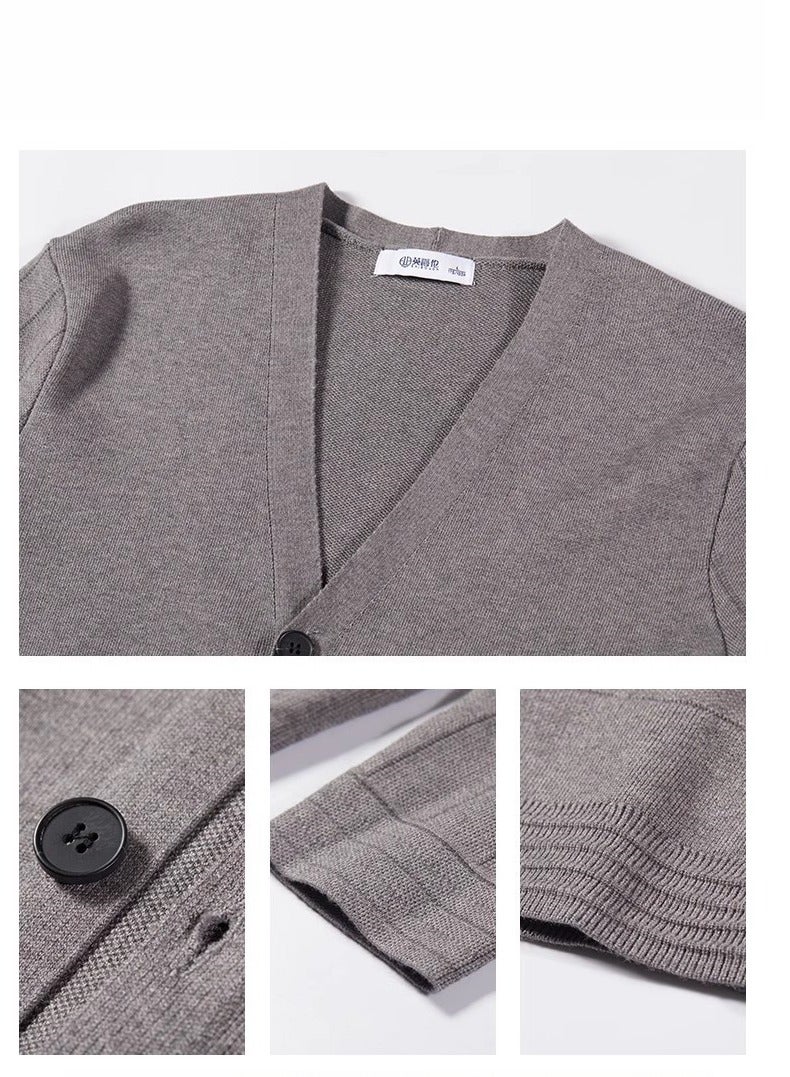 Men's Core Spun Yarn With Knitted V-Neck Cardigan Sweater Jacket  - Image 4