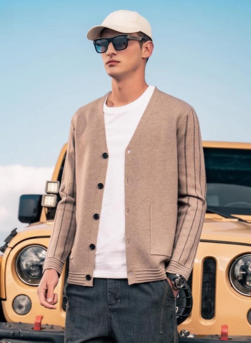 Men's Core Spun Yarn With Knitted V-Neck Cardigan Sweater Jacket  - Image 1
