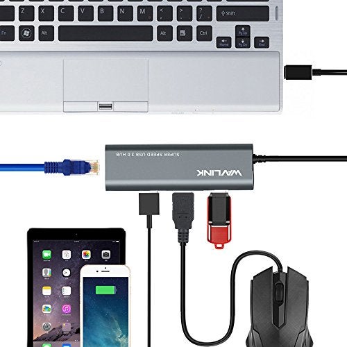 Wavlink USB 3.0 3 Ports Hub with Gigabit Ethernet Adapter, Unibody Aluminum Alloy Body Slim and Sandblasted Surface Supports for Windows Mac OS - Image 2
