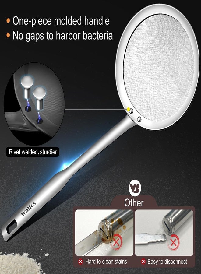 Walfos ملعقة والفوس لإزالة الدهون، مصنوعة من الفولاذ المقاوم للصدأ 304، مزودة بشبكة دقيقة بأحجام 3 و4 و5 بوصات، مصفاة طعام مناسبة لفصل الرغوة والدهون والشحوم، طقم من 3 قطع - Image 3