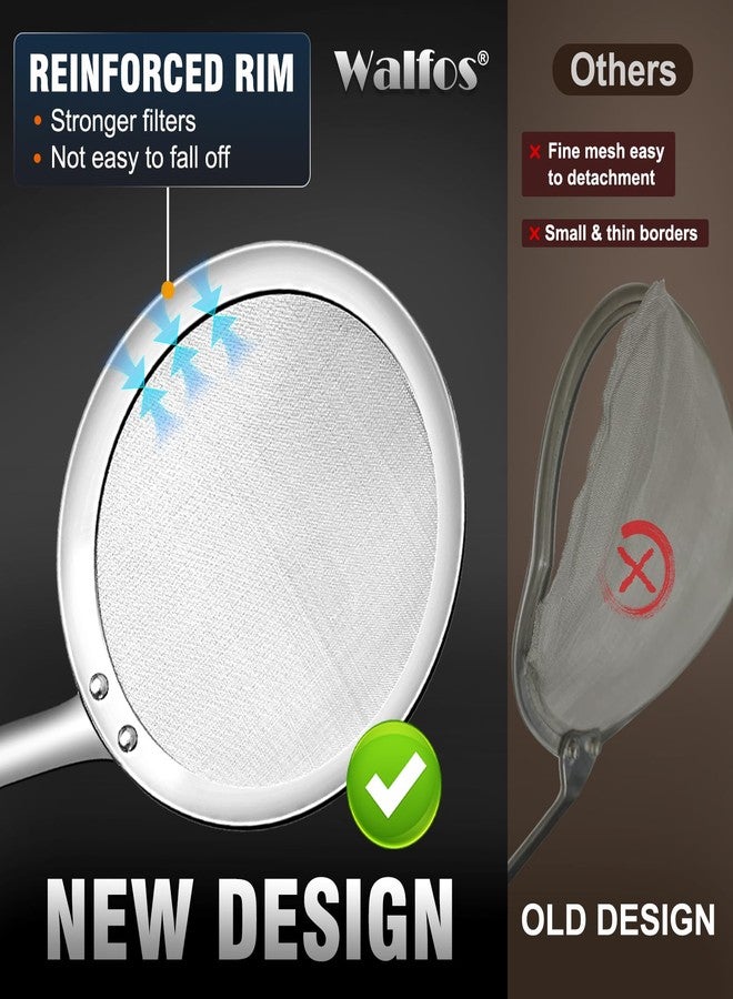 Walfos ملعقة والفوس لإزالة الدهون، مصنوعة من الفولاذ المقاوم للصدأ 304، مزودة بشبكة دقيقة بأحجام 3 و4 و5 بوصات، مصفاة طعام مناسبة لفصل الرغوة والدهون والشحوم، طقم من 3 قطع - Image 2