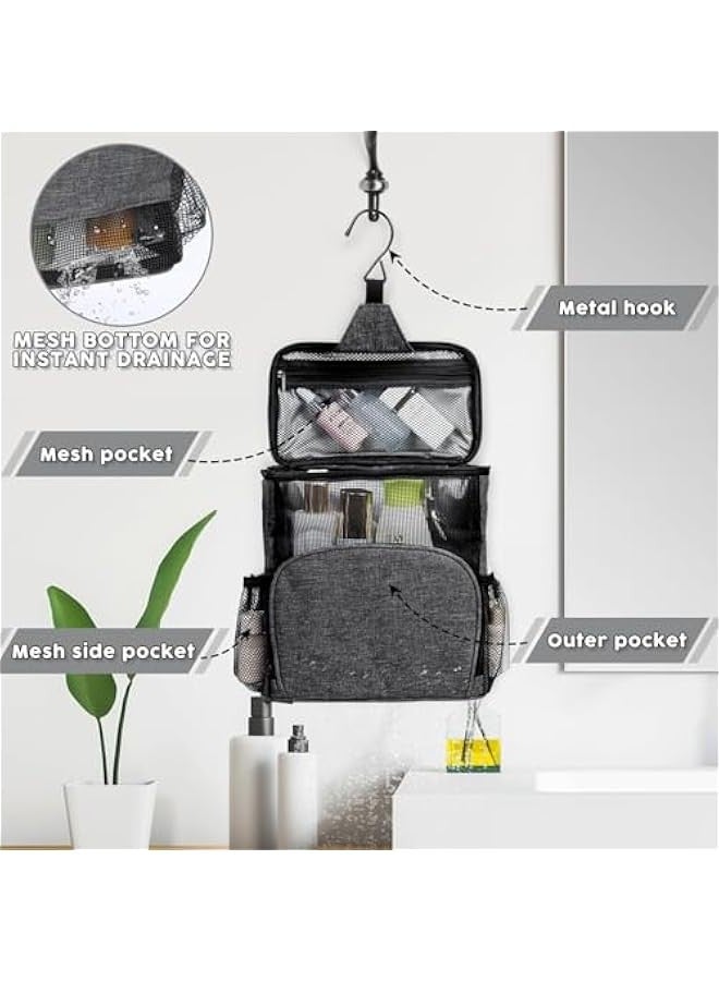 TRASSLE Portable Shower Caddy Dorm, Hanging Shower Bag for Camping Drain from Bottom - College Dorm Room Essentials for Guys Mesh Shower Tote Bag with Hook - Travel Men Women - Image 2