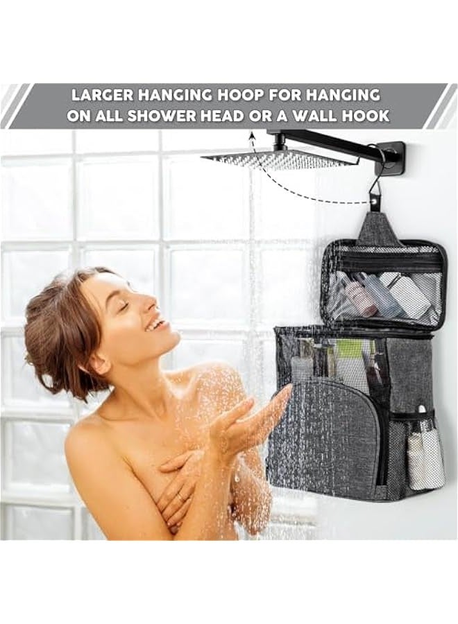 TRASSLE Portable Shower Caddy Dorm, Hanging Shower Bag for Camping Drain from Bottom - College Dorm Room Essentials for Guys Mesh Shower Tote Bag with Hook - Travel Men Women - Image 4