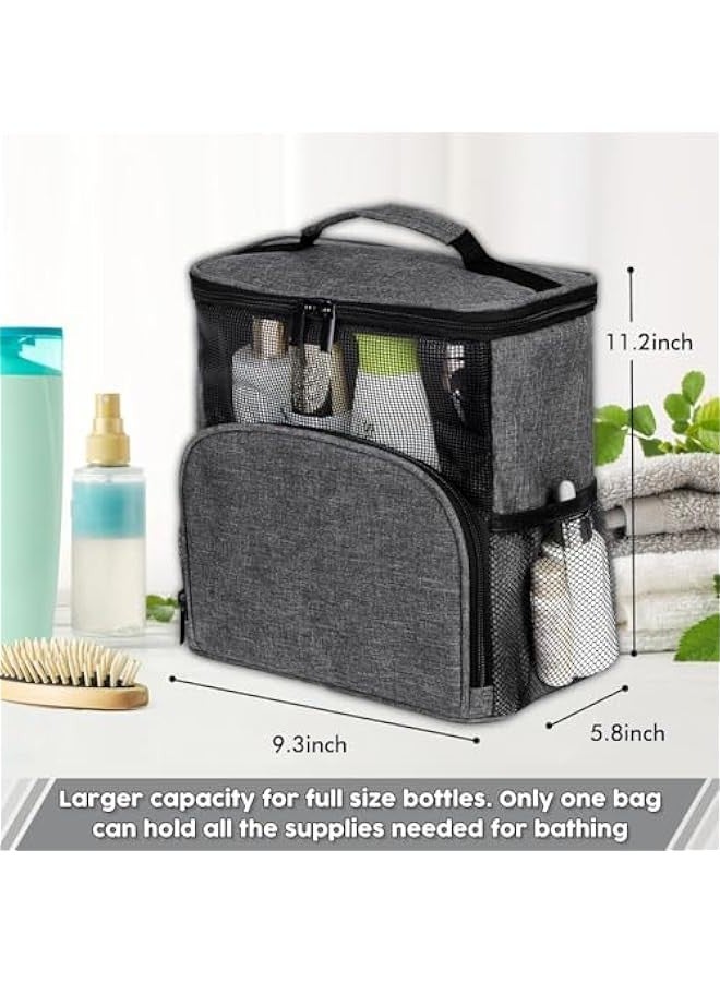 TRASSLE Portable Shower Caddy Dorm, Hanging Shower Bag for Camping Drain from Bottom - College Dorm Room Essentials for Guys Mesh Shower Tote Bag with Hook - Travel Men Women - Image 5