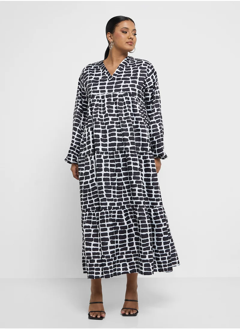 Ginger Plus Printed A Line Midi Dress