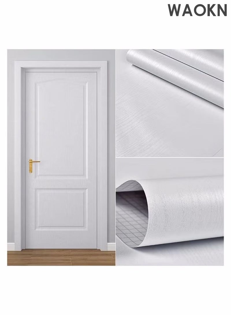 WAOKN Wood Wallpaper Self Adhesive Furniture Sticker Peel and Waterproof  White Self-Adhesive Waterproof Thickened Wallpaper Sticker Wall Covering Proof Sound Insulation Wallboard for Countertop Bedroom Shelf Table - Image 2