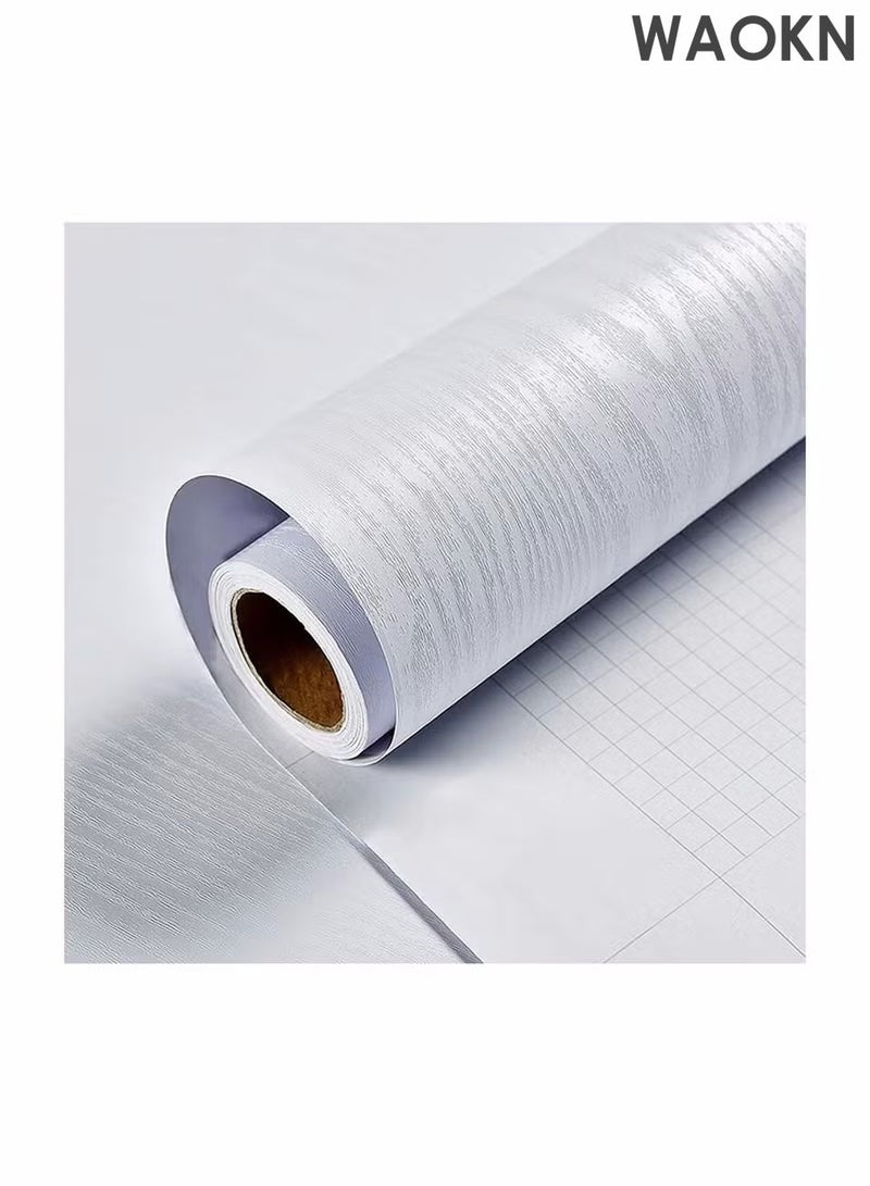 WAOKN Wood Wallpaper Self Adhesive Furniture Sticker Peel and Waterproof  White Self-Adhesive Waterproof Thickened Wallpaper Sticker Wall Covering Proof Sound Insulation Wallboard for Countertop Bedroom Shelf Table - Image 1
