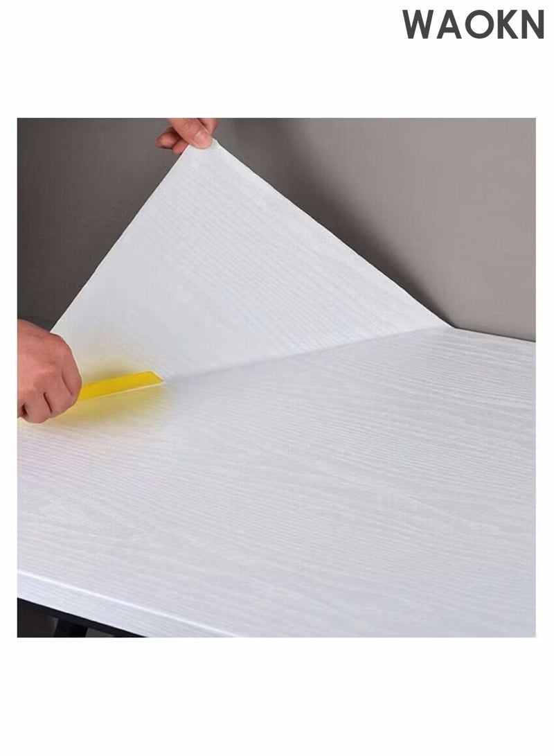 WAOKN Wood Wallpaper Self Adhesive Furniture Sticker Peel and Waterproof  White Self-Adhesive Waterproof Thickened Wallpaper Sticker Wall Covering Proof Sound Insulation Wallboard for Countertop Bedroom Shelf Table - Image 3