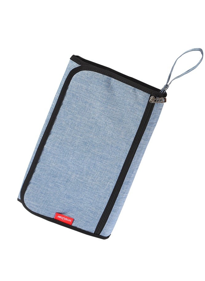 Baby Diaper Changing Pad with Cushioned Pillow and Multiple Pockets, 3 Layers Waterproof, Foldable and Portable Changing Mat for Infants, Blue