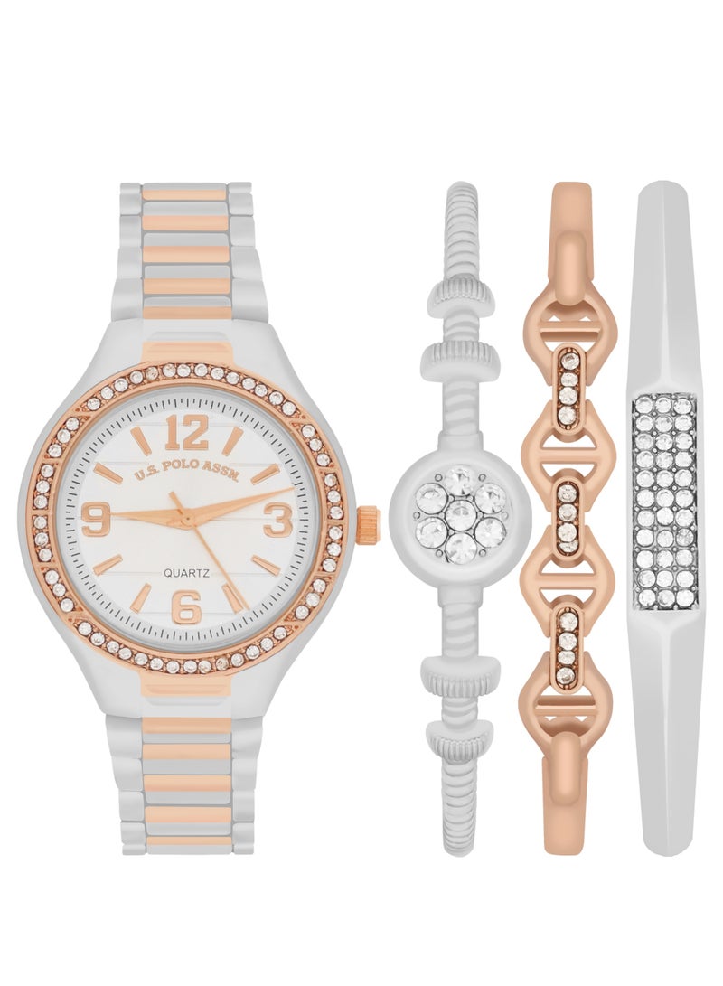 U.S. Polo Assn. Women's Quartz Analog dual tone plated watch and bracelet set  - Image 1