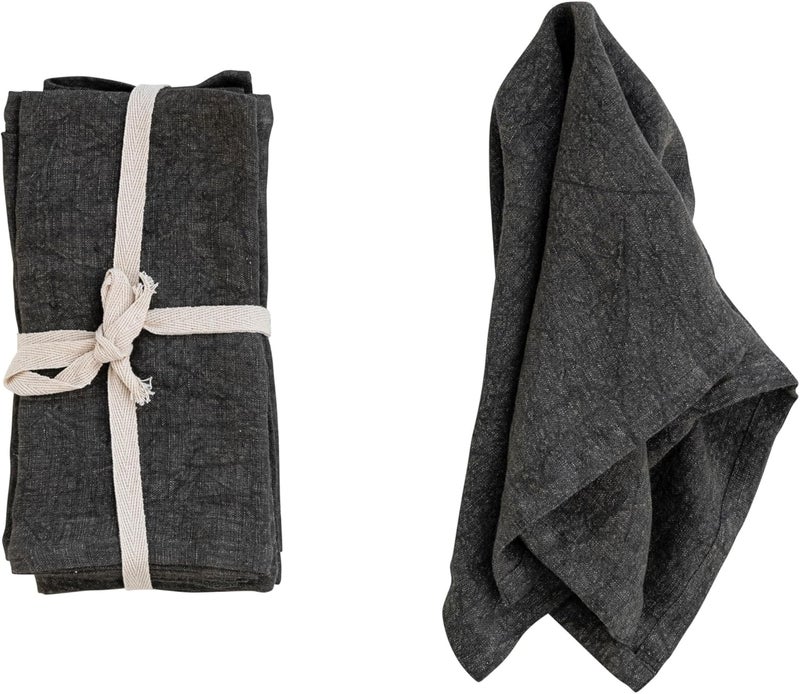 Creative CoOp 18 Inches Square Stonewashed Linen Dinner Kitchen Use Charcoal Color Set of 4 Napkin Gray - Image 5