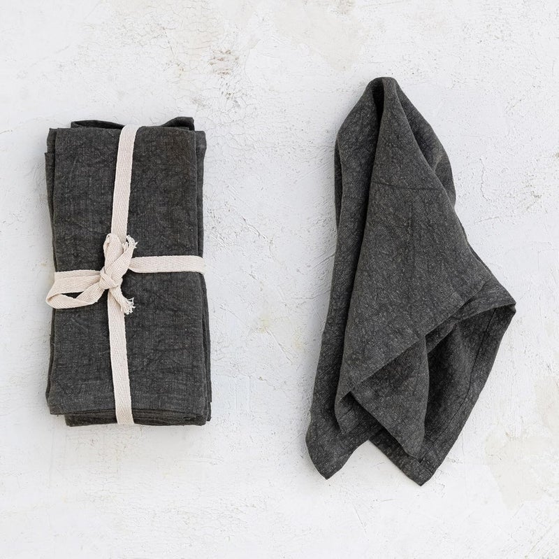 Creative CoOp 18 Inches Square Stonewashed Linen Dinner Kitchen Use Charcoal Color Set of 4 Napkin Gray - Image 2