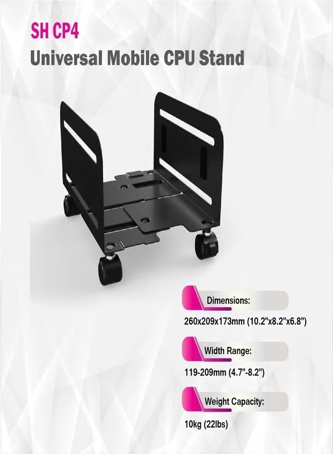 Skill Tech SH CP4 Universal Mobile CPU Stand, Width Range 119–209mm, 10kg Load Capacity – Black - Image 2