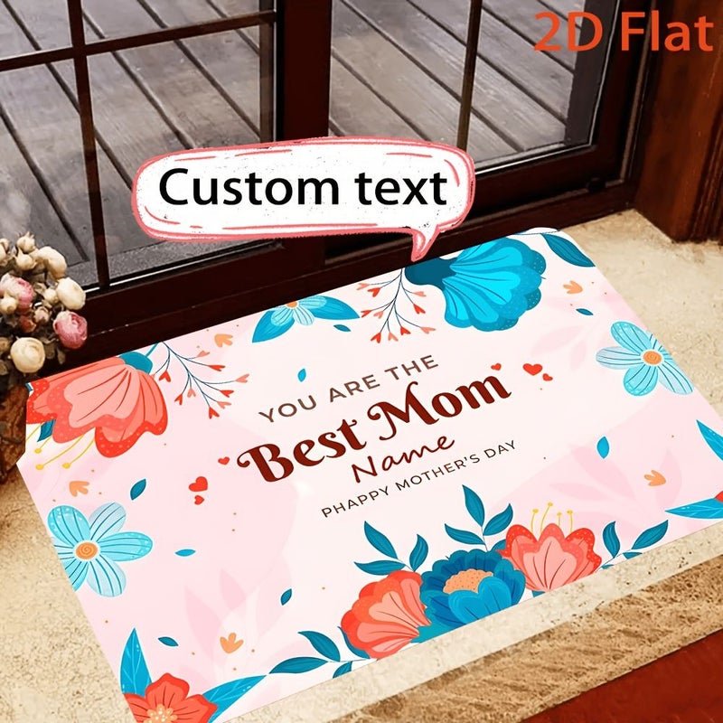 بساط دعسة للأم قابل للتخصيص بمناسبة عيد الأم، بتصميم زهري، مقاس 60×90 سم، غير قابل للانزلاق، ناعم ومتين، هدية للأم. - Image 1