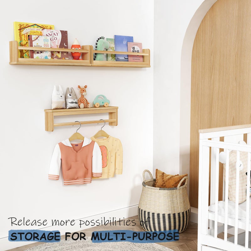 Harwaya Natural Wood Wall Bookshelf for Kids Bedroom Set of 3, 24 Inch Wooden Floating Nursery Book Shelves for Baby Boy Girl Room, Wall Mounted Toddler Book Shelf for Toy Organizers and Storage - Image 5