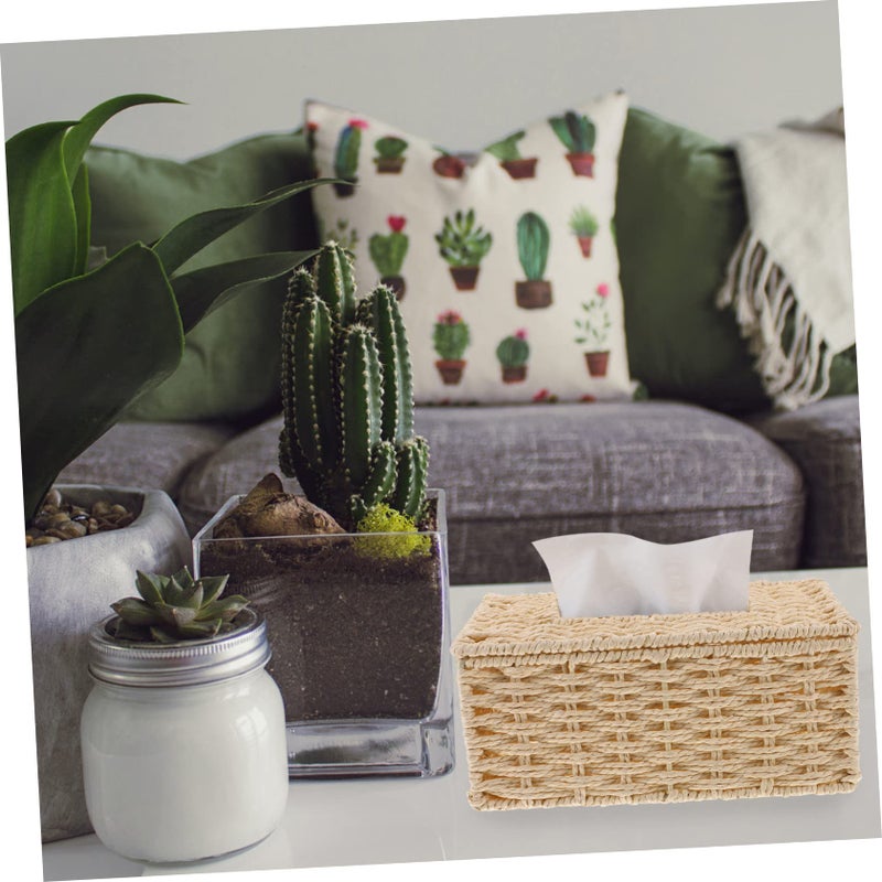Rattan Paper Towel Holder Storage Box For Bathroom Living Room And Car - Image 4