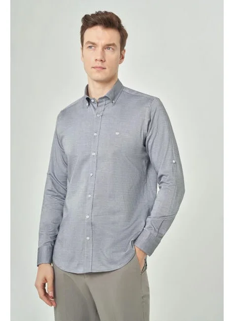 Bisse Men's Pasha Collar Shirt with Epaulettes Inside the Arm GRAY GM23Y231146_D55