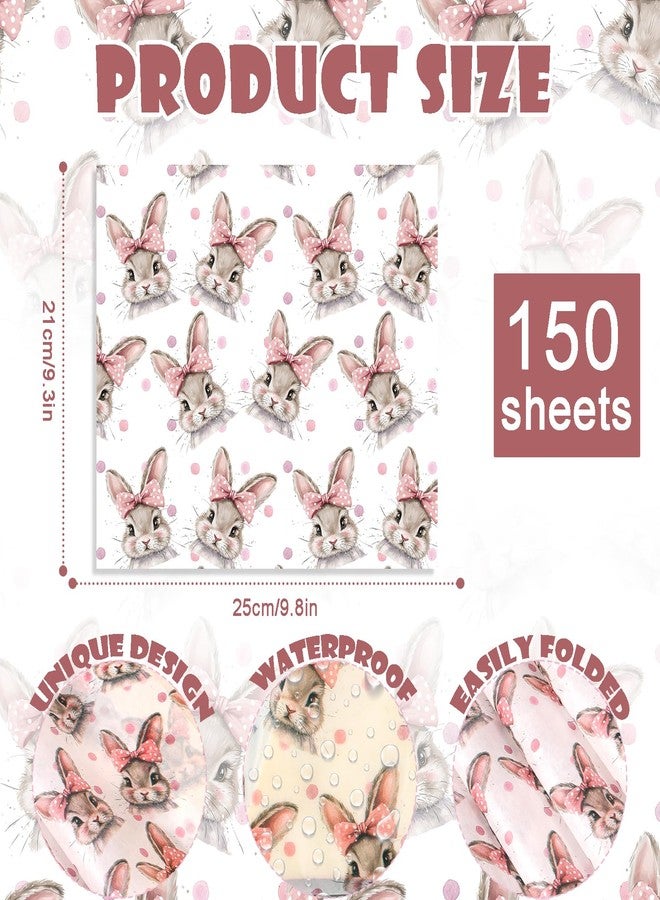 Fabllewavi 150 Sheets Retro Bunny Wax Paper Sheets for Food Deli, 9.8 x 8.3 inch Girly Rabbit Bows Greaseproof Deli Paper for Sandwich Picnic Basket Liner Easter Spring Party Supplies - Image 2