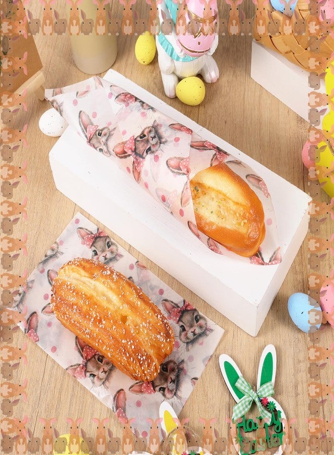 Fabllewavi 150 Sheets Retro Bunny Wax Paper Sheets for Food Deli, 9.8 x 8.3 inch Girly Rabbit Bows Greaseproof Deli Paper for Sandwich Picnic Basket Liner Easter Spring Party Supplies - Image 5