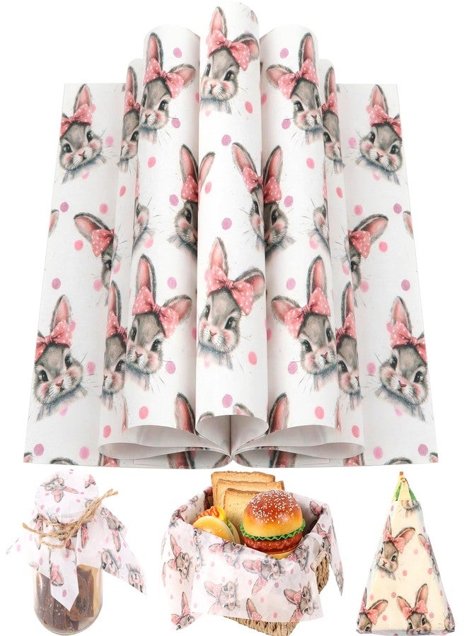 Fabllewavi 150 Sheets Retro Bunny Wax Paper Sheets for Food Deli, 9.8 x 8.3 inch Girly Rabbit Bows Greaseproof Deli Paper for Sandwich Picnic Basket Liner Easter Spring Party Supplies - Image 1