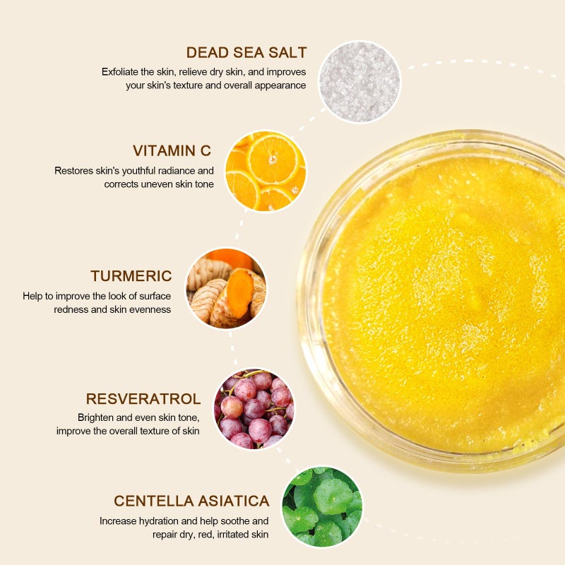 NEUTRIHERBS مقشر الجسم من نيوترهيربس بالكركم، مقشر مقشر للجسم مع فيتامين C، تنظيف عميق وترطيب للجسم، اليدين، الساقين، الفخذين - 7.05 أونصة - Image 4