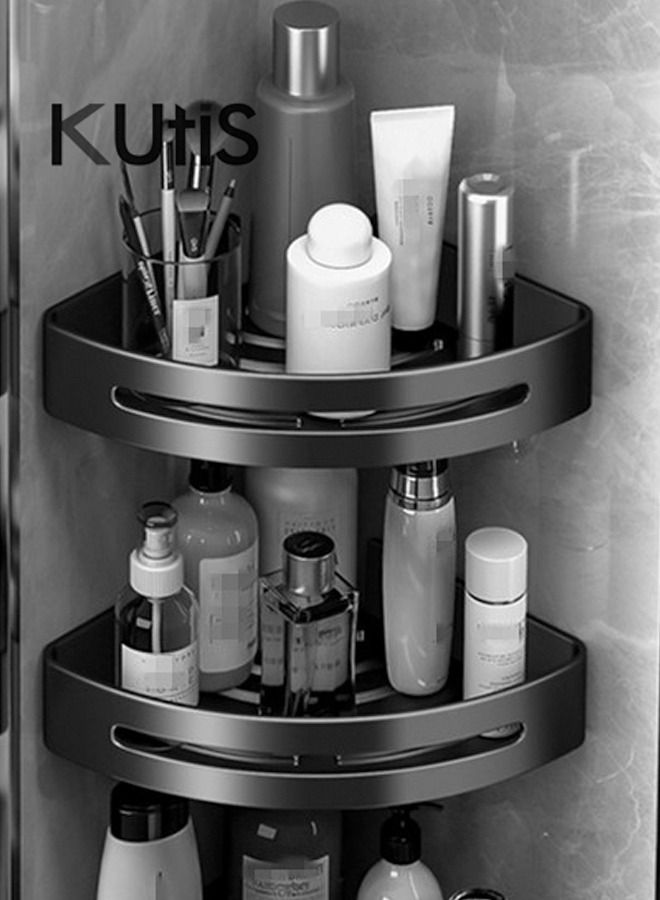 Kutis 2 Pieces Bathroom Shelf Shower Shampoo Soap Organizer Wall Mounts Storage Rack Black 29 x 21 x 4.5 cm - Image 2