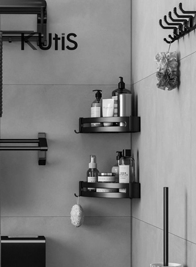 Kutis 2 Pieces Bathroom Shelf Shower Shampoo Soap Organizer Wall Mounts Storage Rack Black 29 x 21 x 4.5 cm - Image 4