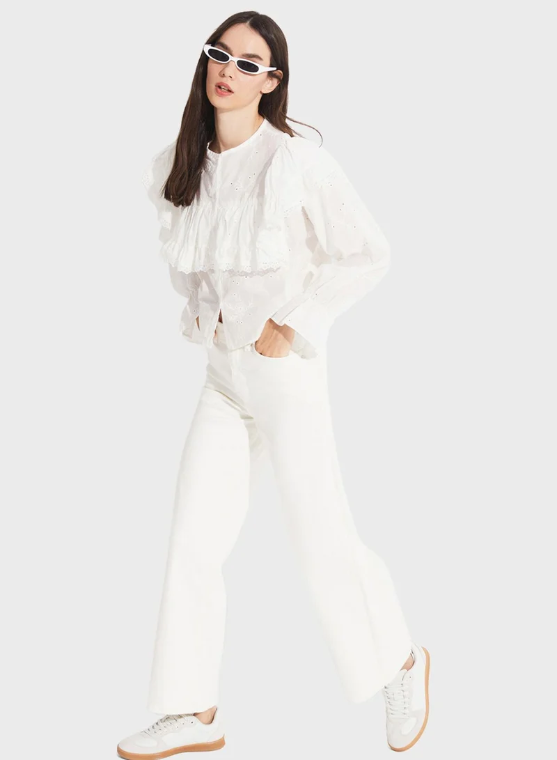 جون Puff Sleeve Lace Top