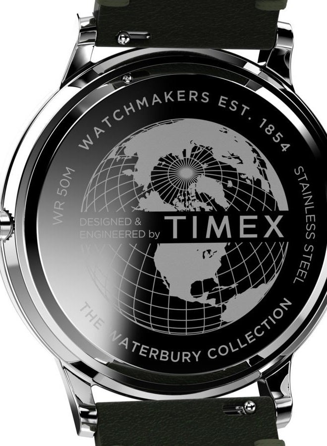 TIMEX ساعة ووتربوري كلاسيك للرجال 40 مم - حزام أخضر قرص أخضر علبة من الفولاذ المقاوم للصدأ - Image 4