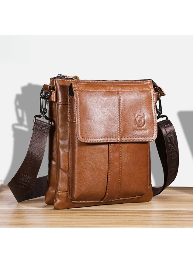 BULLCAPTAIN Leather Vintage Crossbody Bag, Men's Shoulder Bag, Multi-compartment Organization - Image 1
