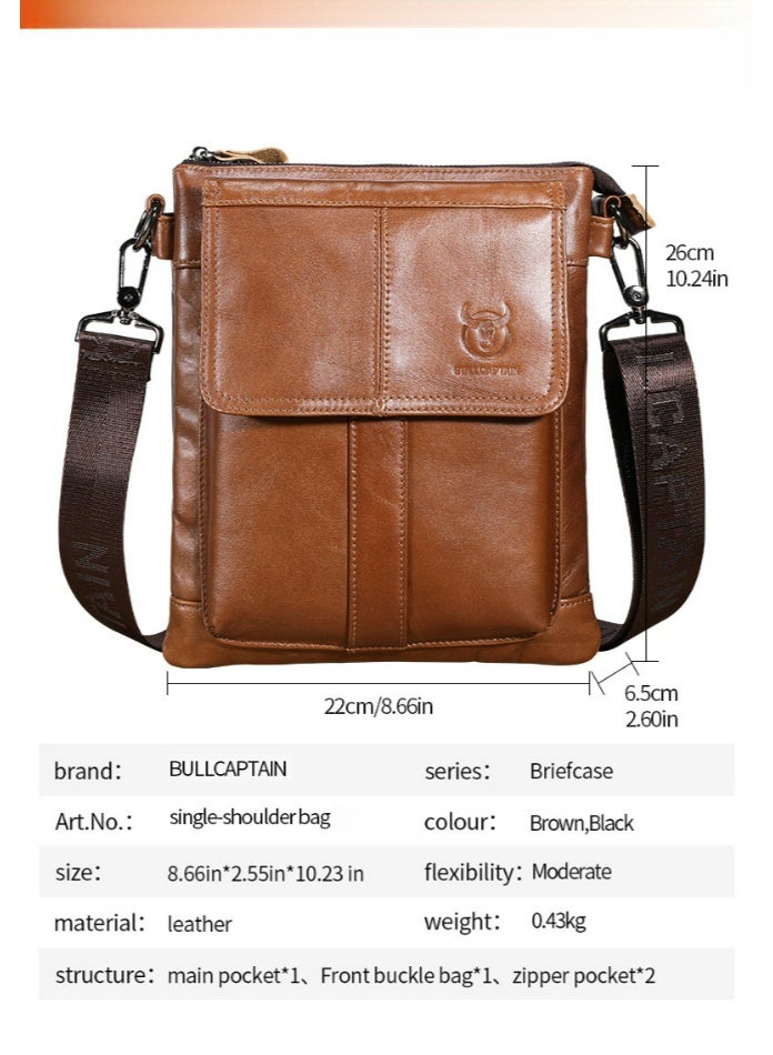 BULLCAPTAIN Leather Vintage Crossbody Bag, Men's Shoulder Bag, Multi-compartment Organization - Image 2