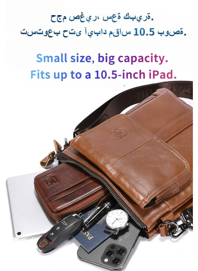 BULLCAPTAIN Leather Vintage Crossbody Bag, Men's Shoulder Bag, Multi-compartment Organization - Image 4