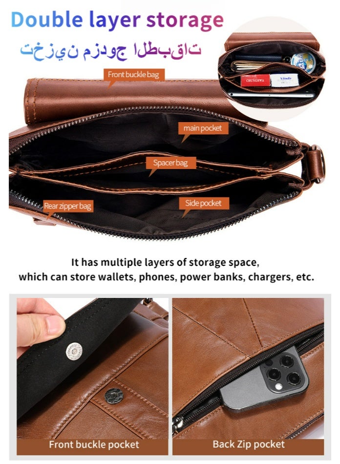 BULLCAPTAIN Leather Vintage Crossbody Bag, Men's Shoulder Bag, Multi-compartment Organization - Image 3