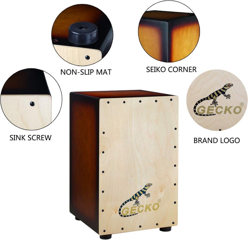 GECKO Cajon BOX Drum - Wooden Percussion Box with Adjustable Guitar Strings - Image 4