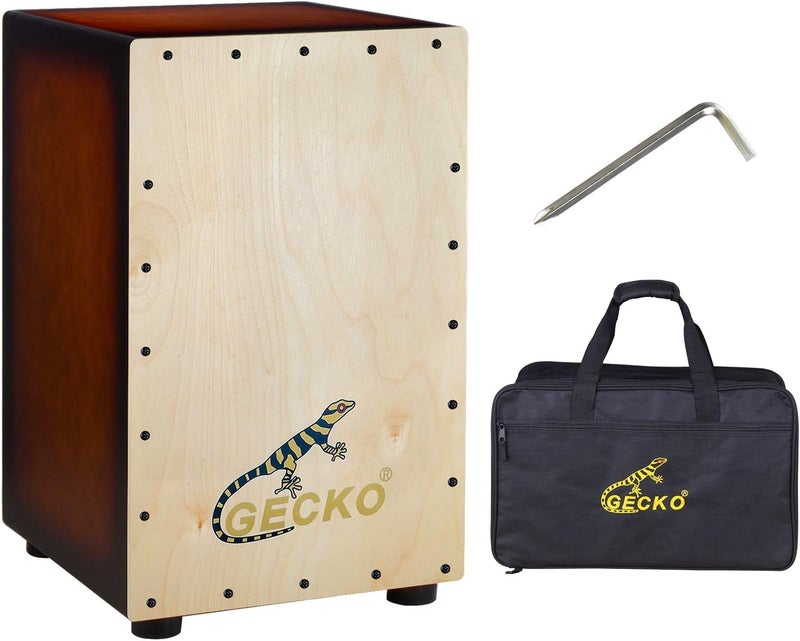 GECKO Cajon BOX Drum - Wooden Percussion Box with Adjustable Guitar Strings - Image 1