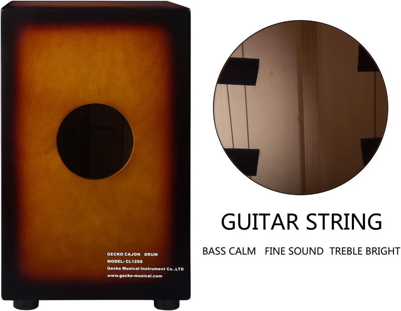 GECKO Cajon BOX Drum - Wooden Percussion Box with Adjustable Guitar Strings - Image 2