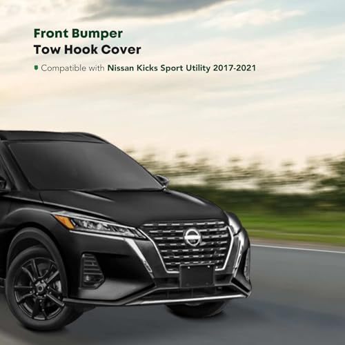 YHTAUTO Tow Hook Cover Compatible with Nissan Kicks 2017 2018 2019 2020 2021 Sport Utility, Front Side Bumper Towing Bracket Hole Cover, Black Tow Eye Cap - Image 2