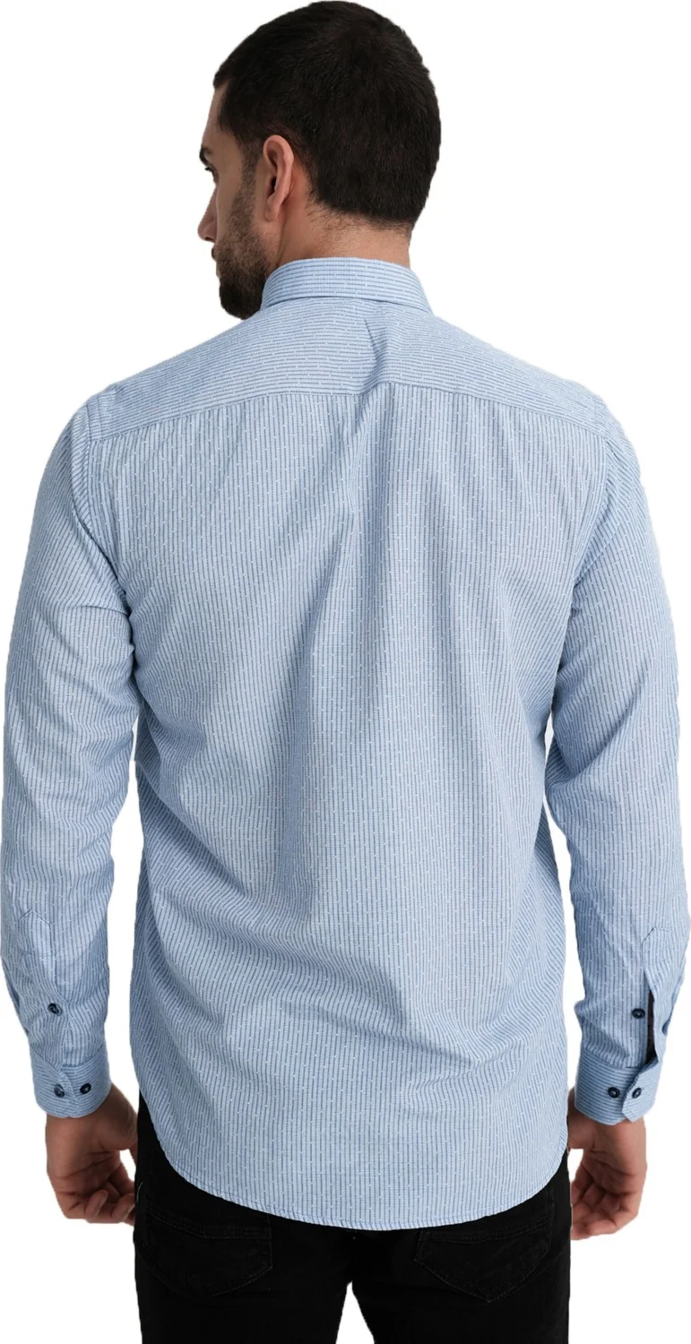 Varetta Men's Dusty Rose Striped Long Sleeve Cotton Shirt Classic Cut with Pockets