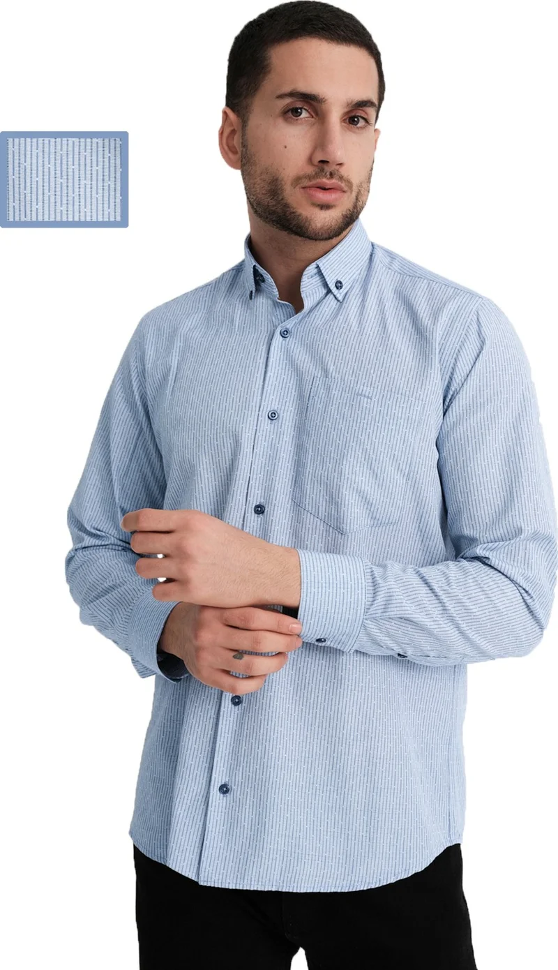 Varetta Men's Dusty Rose Striped Long Sleeve Cotton Shirt Classic Cut with Pockets