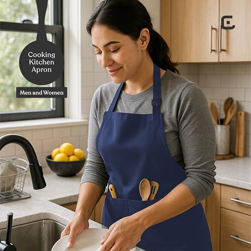 CRASOME Apron for Kitchen | Unisex Cooking Apron with 2 Pockets and Adjustable Straps | Apron for Chef, Hotel, Cafe, Restaurant, Gardening, Workshop (Blue Pack of 2) - Image 5