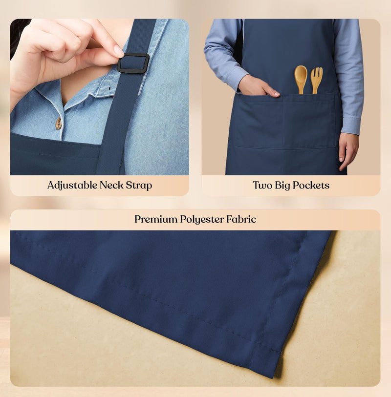 CRASOME Apron for Kitchen | Unisex Cooking Apron with 2 Pockets and Adjustable Straps | Apron for Chef, Hotel, Cafe, Restaurant, Gardening, Workshop (Blue Pack of 2) - Image 3