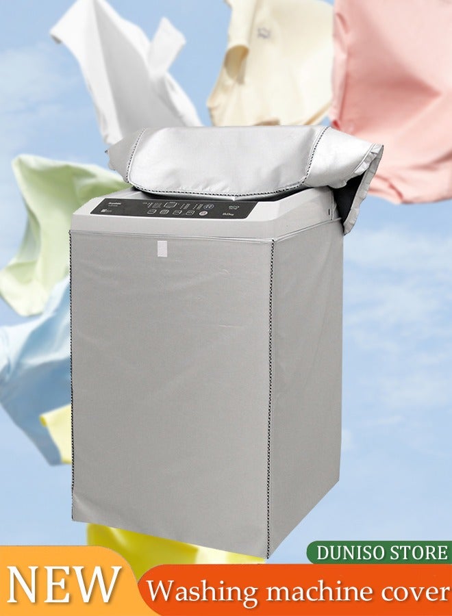 DUNISO Washing machine cover, silver plated Oxford cloth protective cover, top mounted washing machine cover, waterproof, dustproof, sunscreen, with adhesive buckle, suitable for pulsator washing machine,58 * 60 * 92CM,silver (L) - Image 1