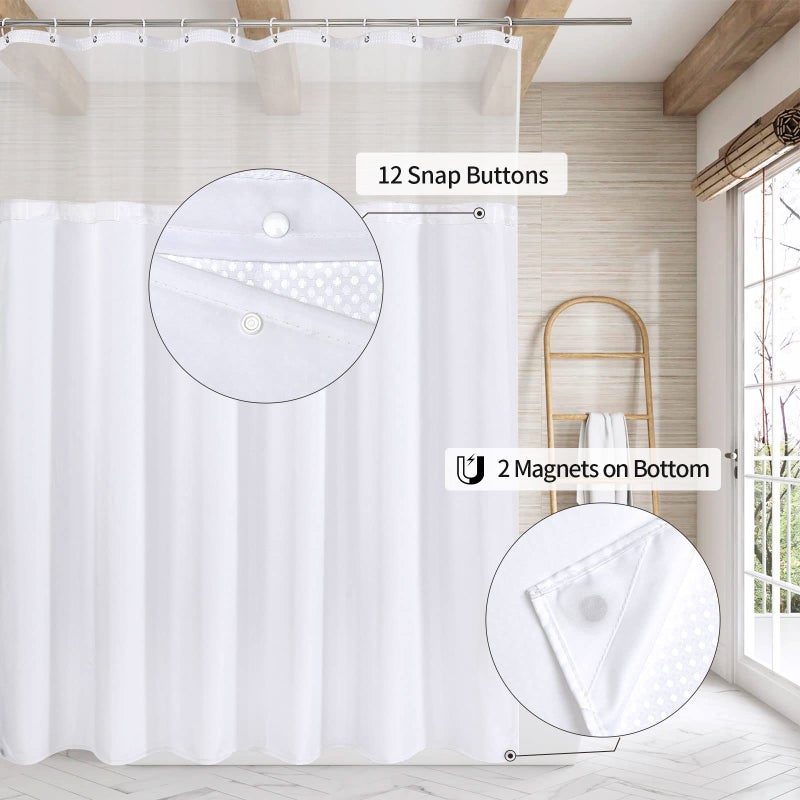 MitoVilla Extra Long 72x84 Shower Curtain Set with Snap-in Liner  White Waffle XL Heavyweight Fabric Cloth Shower Curtains for Modern Luxury Hotel Spa Bathroom Decor - Image 2