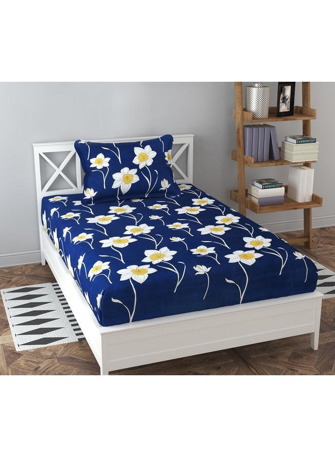 FRESH FROM LOOM Floral Microfiber Single Bedsheet for Single Bed | 1 Pillow Covers | Hypo-Allergenic Bedsheets/Bedcover Size 60x90 inch/Lilly Royal Blue - Image 1