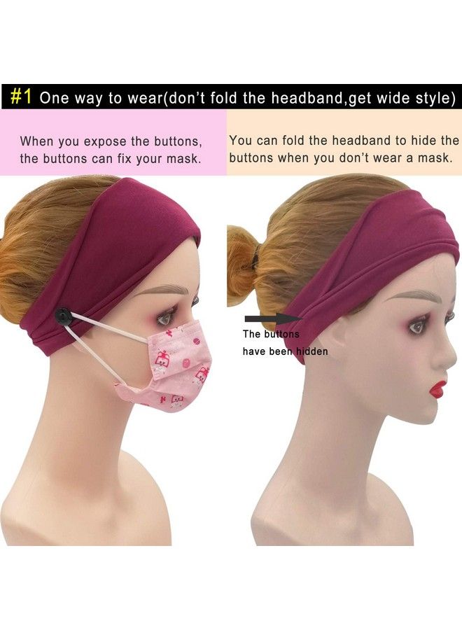 YONUF Headbands For Women Girls Nurses Doctors With Buttons Elastic Yoga Hair Bands Accessories Non Slip 4 Pcs - Image 5