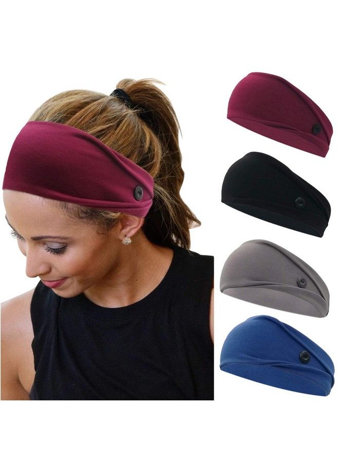 YONUF Headbands For Women Girls Nurses Doctors With Buttons Elastic Yoga Hair Bands Accessories Non Slip 4 Pcs - Image 1
