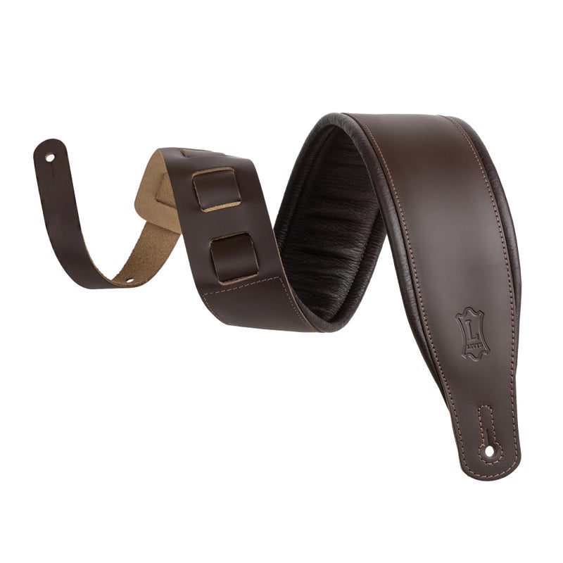 Levy's Leathers 3" Wide Amped Leather Series Guitar Strap with Foam Padding and Garment Leather Backing; Dark Brown (M26PD-DBR_DBR) - Image 1