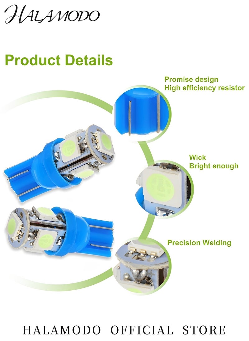 HALAMODO 10PCS Car LED Bulb T10 LED Bulb 5SMD 5050 Chips Replacement Bulbs for Auto Interior Super Bright Bulb for Door Courtesy & License Plate & Dashboard  - Image 2