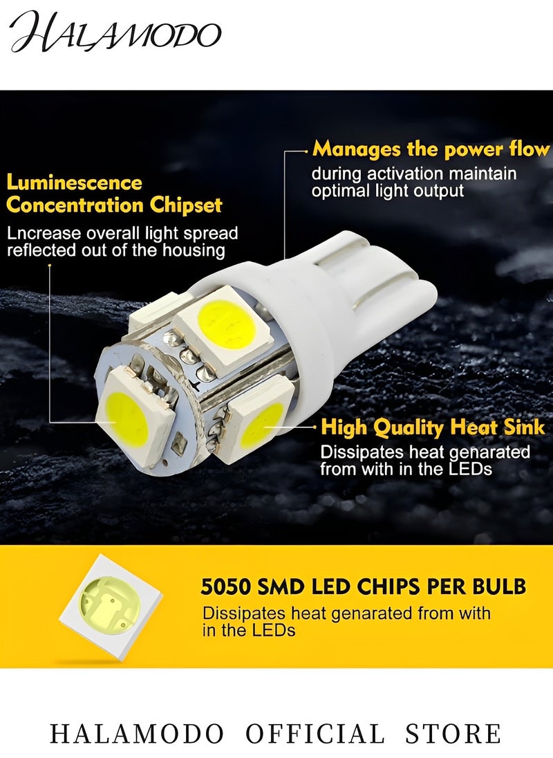 HALAMODO 10PCS Car LED Bulb T10 LED Bulb 5SMD 5050 Chips Replacement Bulbs for Auto Interior Super Bright Bulb for Door Courtesy & License Plate & Dashboard  - Image 4