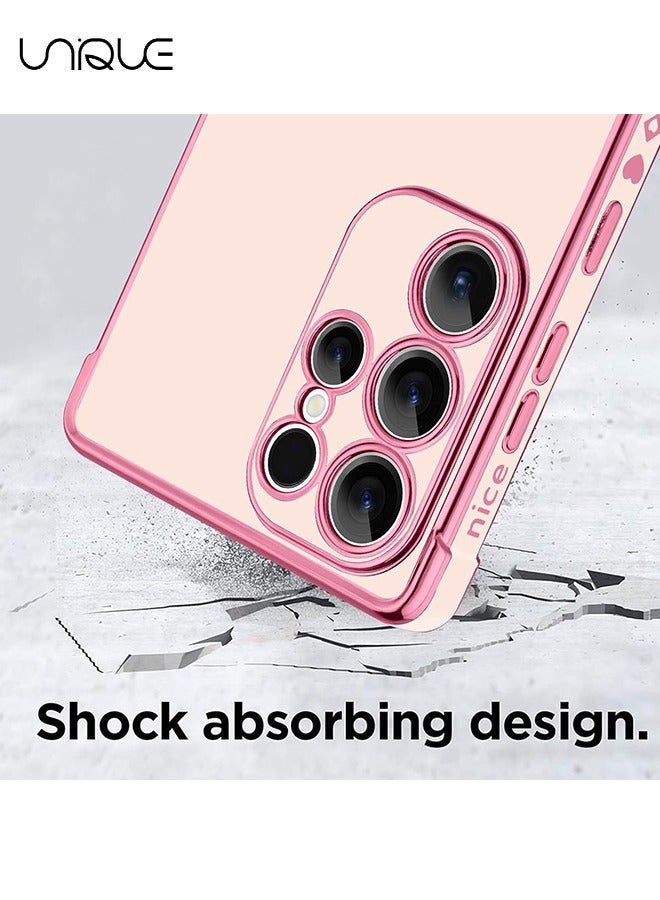 يونيك متوافق مع جراب سامسونج جالاكسي S25 الترا - طلاء القلب الحب بالكهرباء واقي كاميرا فاخر أنيق غطاء خلفي واقي من مادة البولي يوريثان ناعمة مقاومة للصدمات غطاء خلفي سامسونج جالاكسي S25 الترا - وردي - Image 2